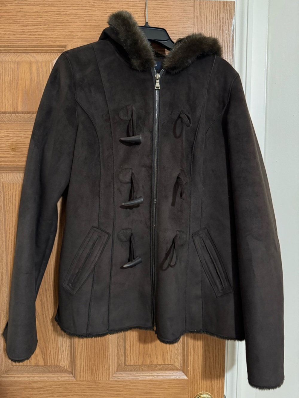 Sonoma Women’s Dark Brown Teddy Toggle Hooded Jacket